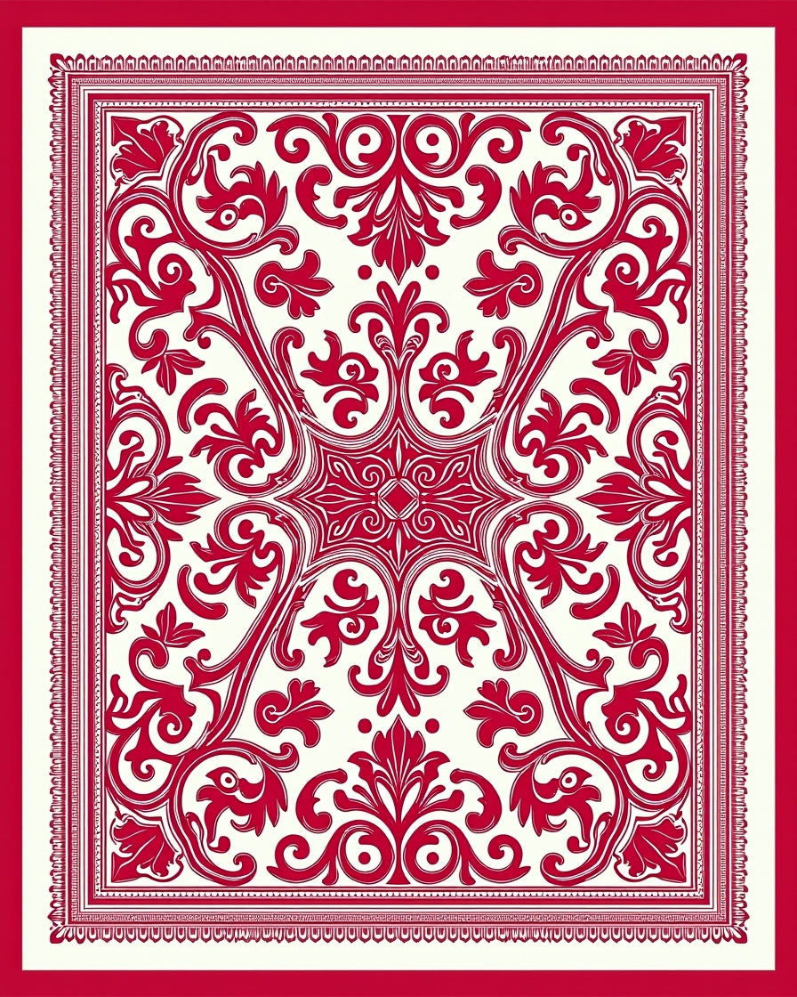 Crimson Baroque Scrollwork Medallion Rug