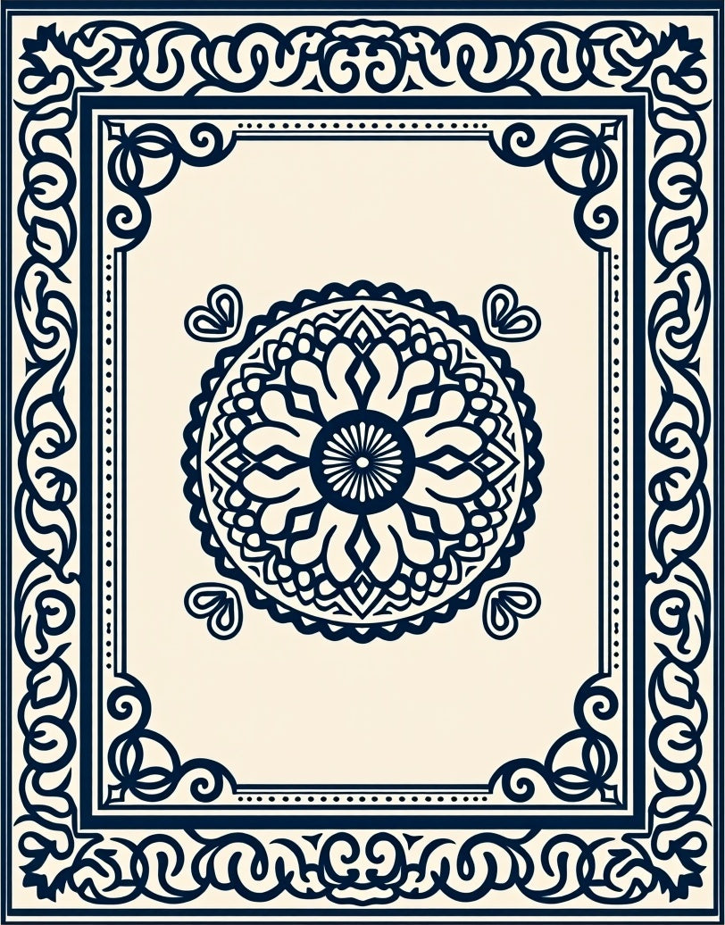 Elegant Navy Floral Mandala Cream Rug