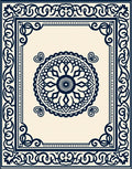 Elegant Navy Floral Mandala Cream Rug