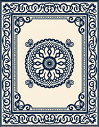 Elegant Navy Floral Mandala Cream Rug