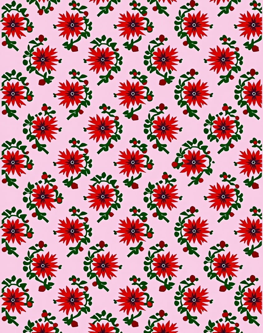 Red Floral Sprigs Repeating Pattern Rug