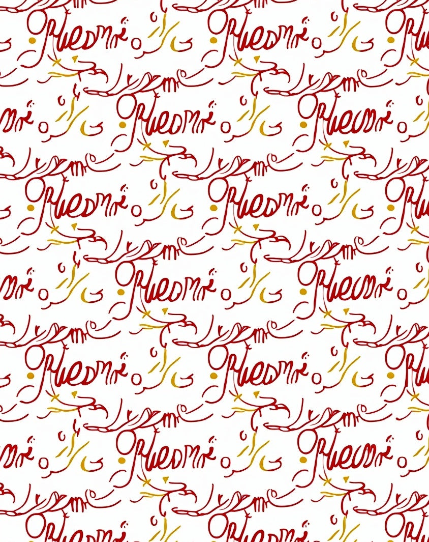 Red Gold Calligraphic Flourish Rug