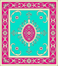 Vibrant Teal Pink Floral Medallion Rug