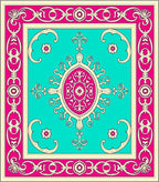 Vibrant Teal Pink Floral Medallion Rug