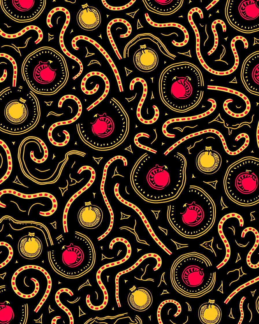 Crimson Yellow Bauble Swirl Holiday Rug
