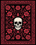 Crimson Skull and Rose Floral Border Rug