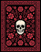 Crimson Skull and Rose Floral Border Rug