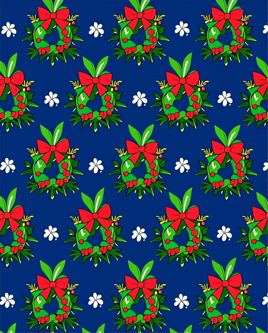 Red Bow Green Wreath White Flower Rug