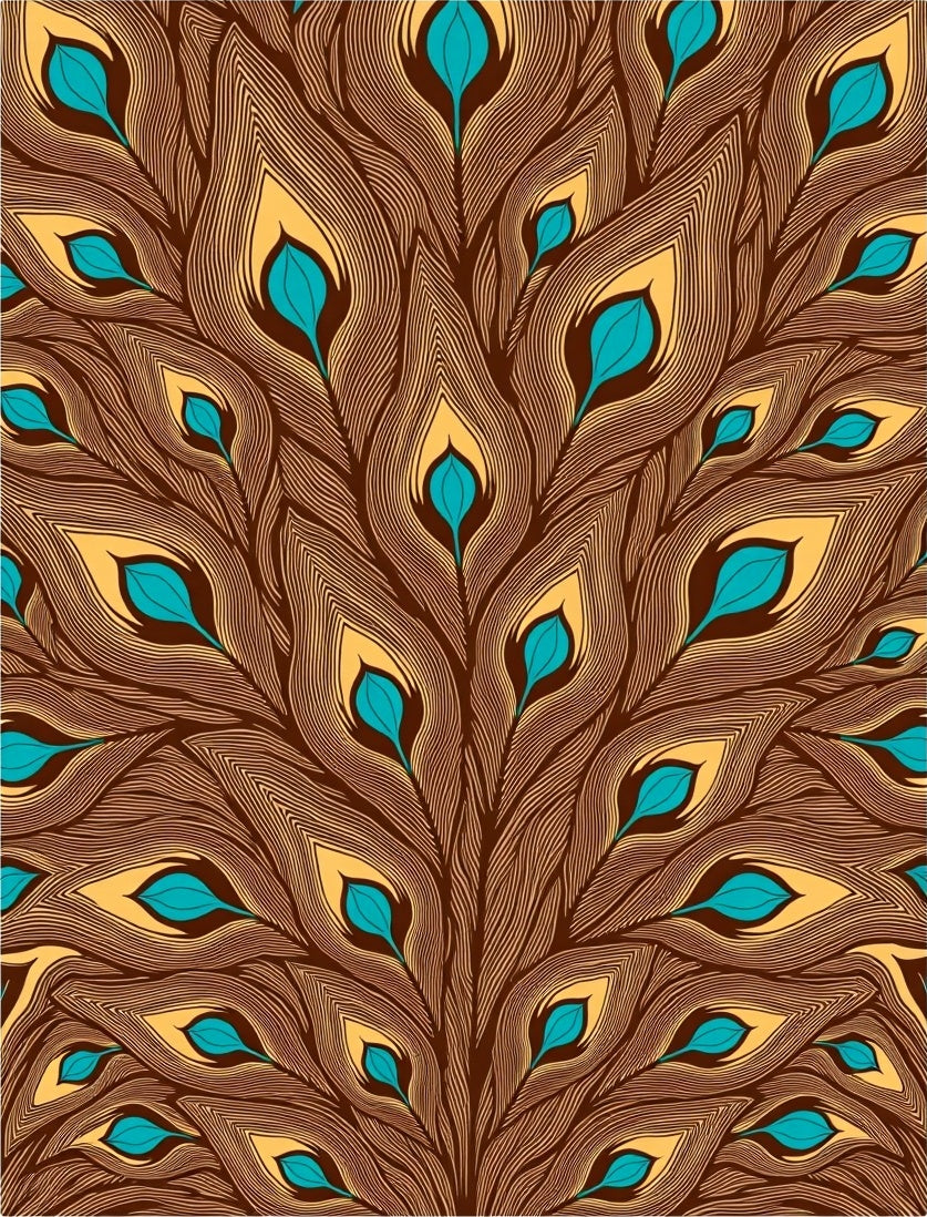 Brown Teal Gold Feathered Fan Rug