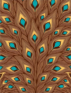 Brown Teal Gold Feathered Fan Rug