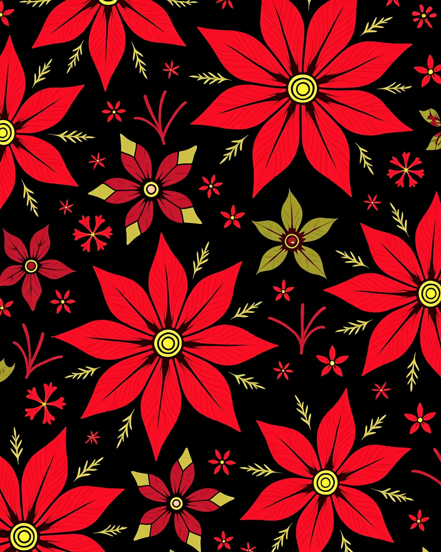 Bold Red Poinsettia Floral Background Rug