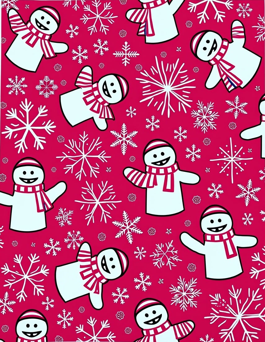 Happy Snowmen Snowflake Red Background Rug