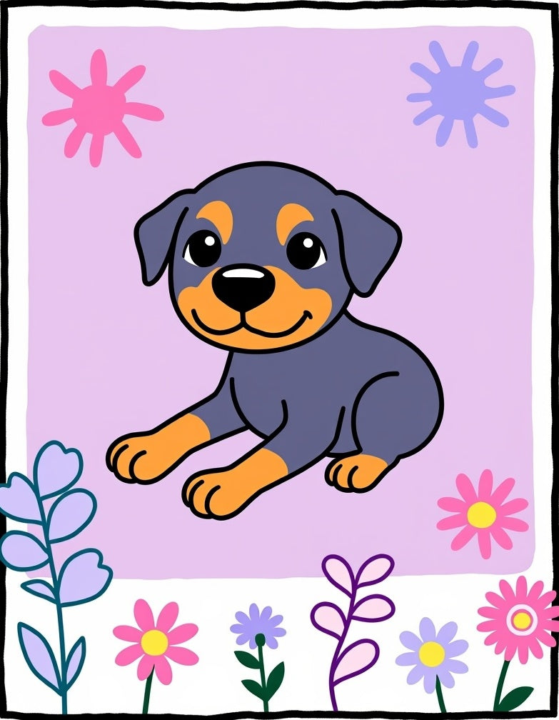 Cute Puppy With Flowers And Stars Rug