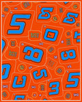 Bold Blue Number Collage on Orange Rug