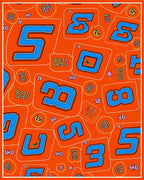 Bold Blue Number Collage on Orange Rug