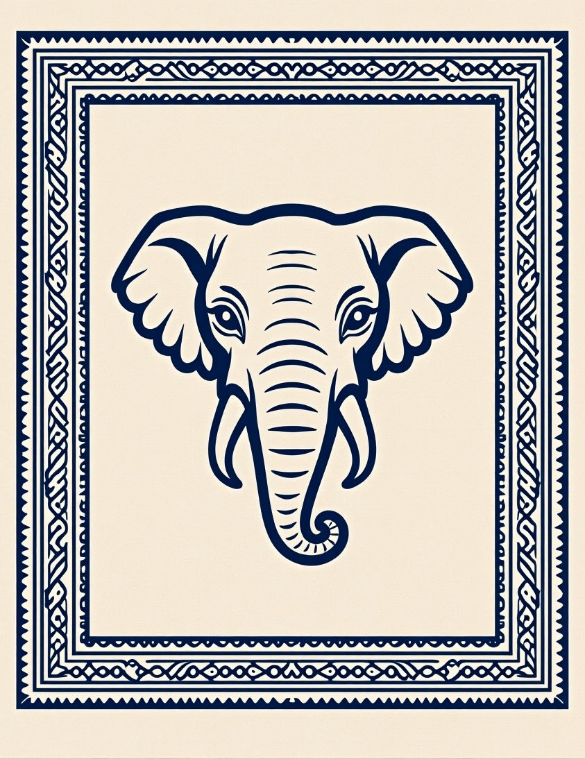 Navy Blue Elephant Tribal Border Rug