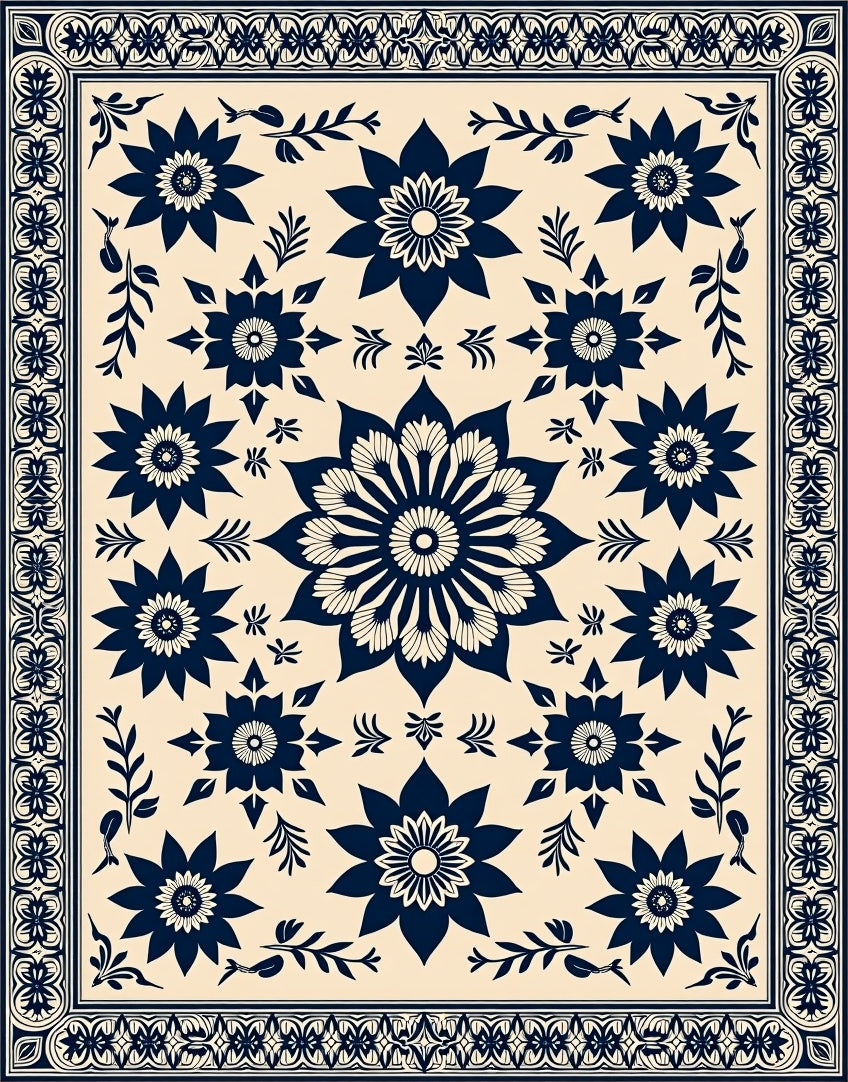 Midnight Bloom Botanical Border Rug