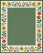 Yellow Orange Floral Vine Border Rug