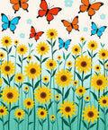Yellow Sunflowers with Blue Orange Butterflies Rug