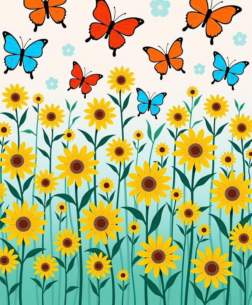 Yellow Sunflowers with Blue Orange Butterflies Rug