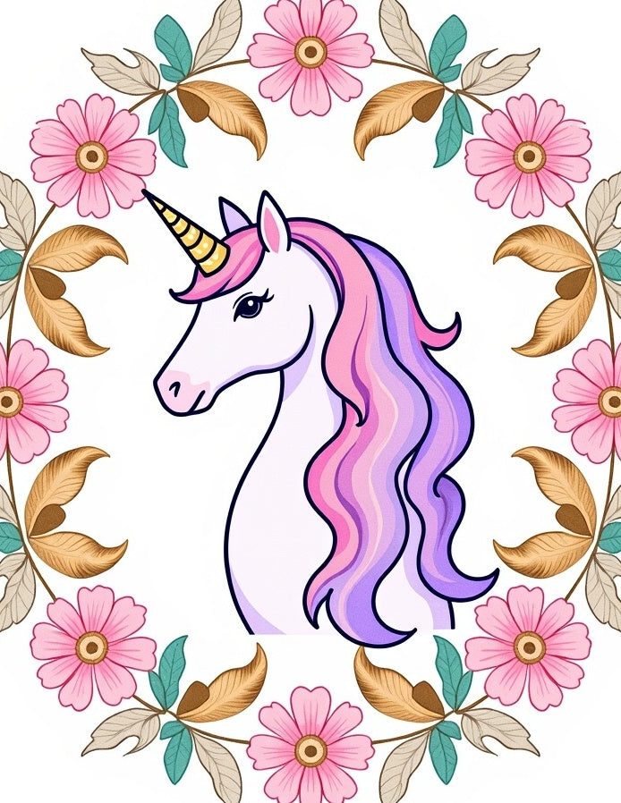 Whimsical Unicorn Floral Wreath Rug