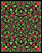 Black Floral Vine Red Berry Rug