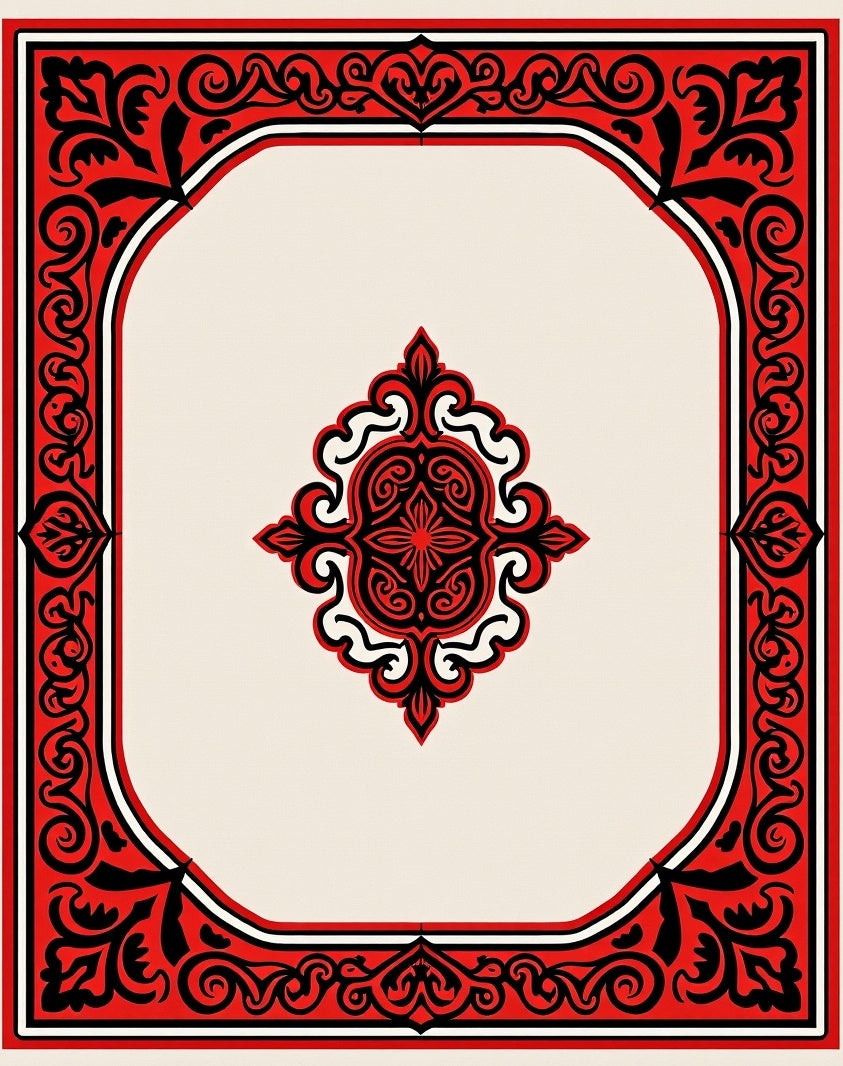 Crimson Black Ornate Medallion Border Rug