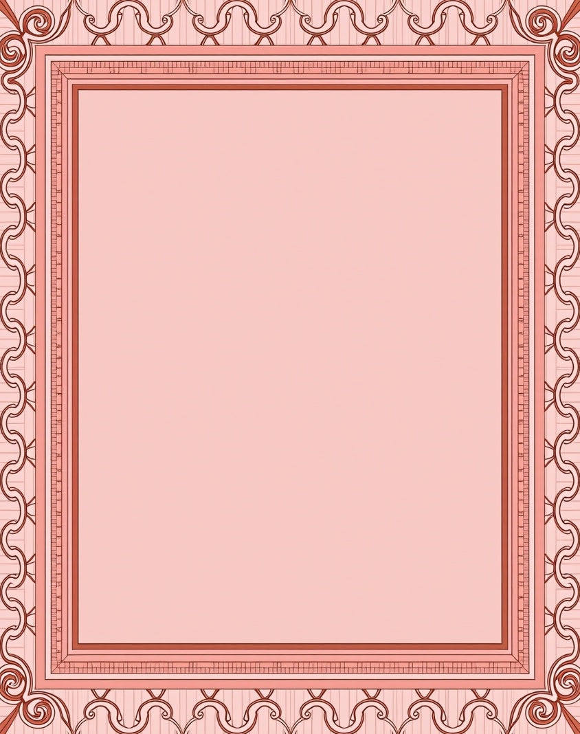 Pale Pink Ornate Scroll Border Rug