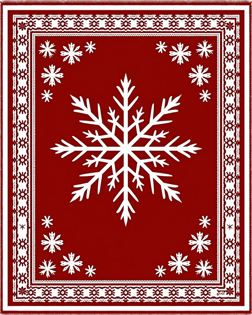 Crimson Snowflake Winter Wonderland Rug