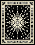 Black and Ivory Sunburst Medallion Rug