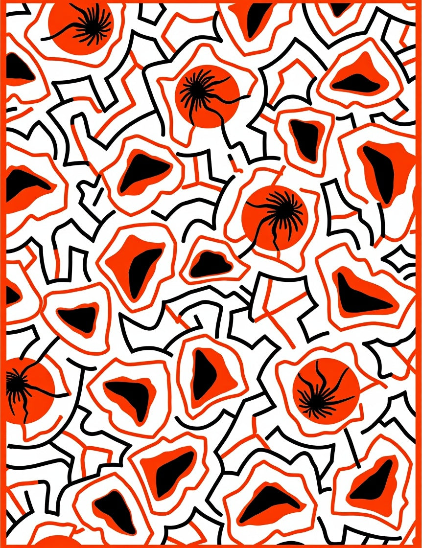 Bold Orange Black White Abstract Organic Rug