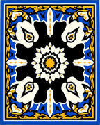 Bold Blue Yellow Floral Medallion Rug
