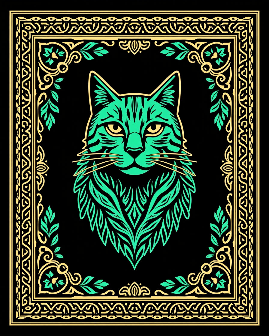 Emerald Cat With Golden Border Rug