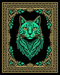 Emerald Cat With Golden Border Rug