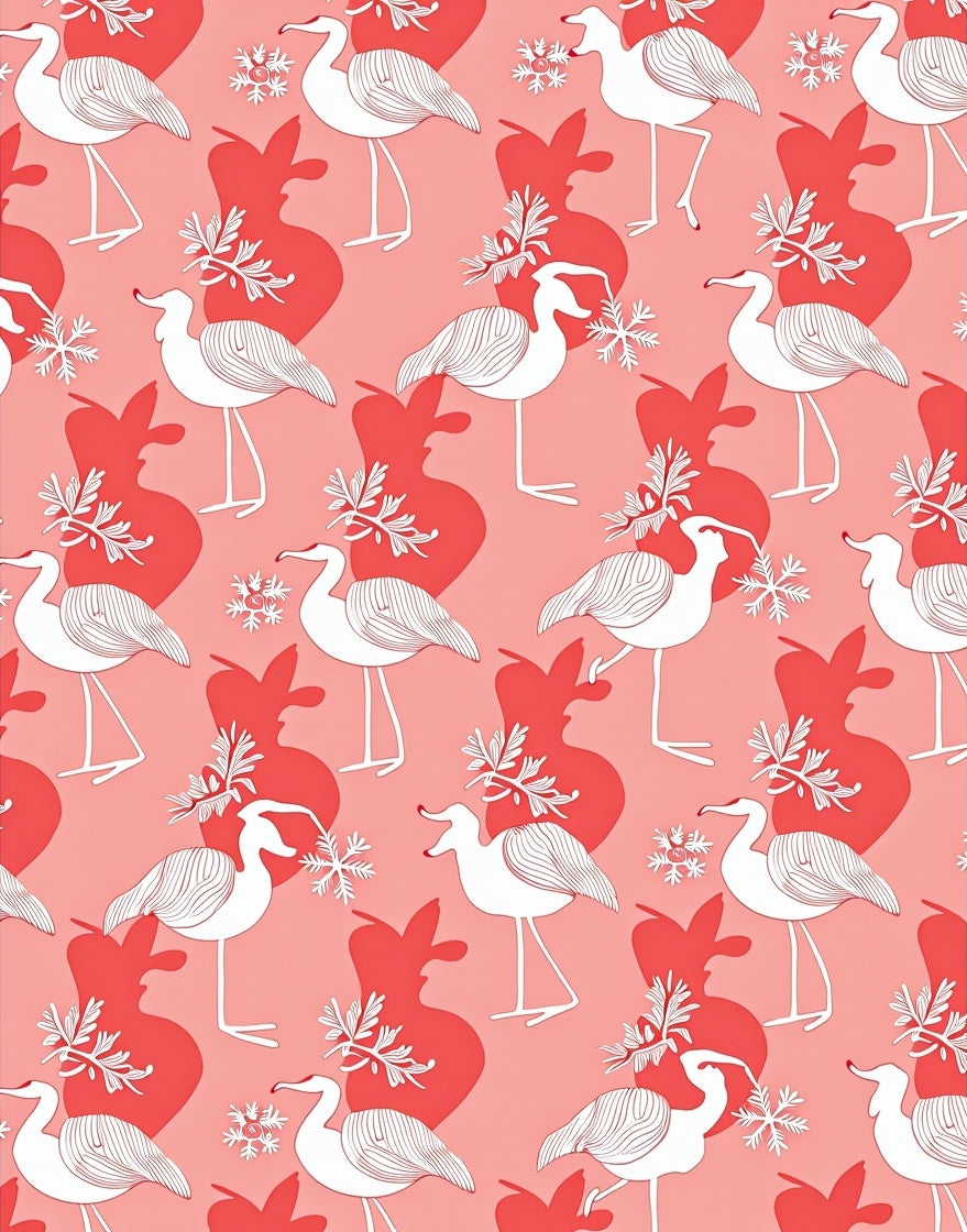 Coral Birds with Winter Florets Rug