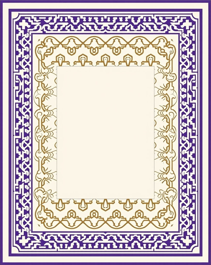 Deep Purple Geometric Gold Inlay Frame Rug