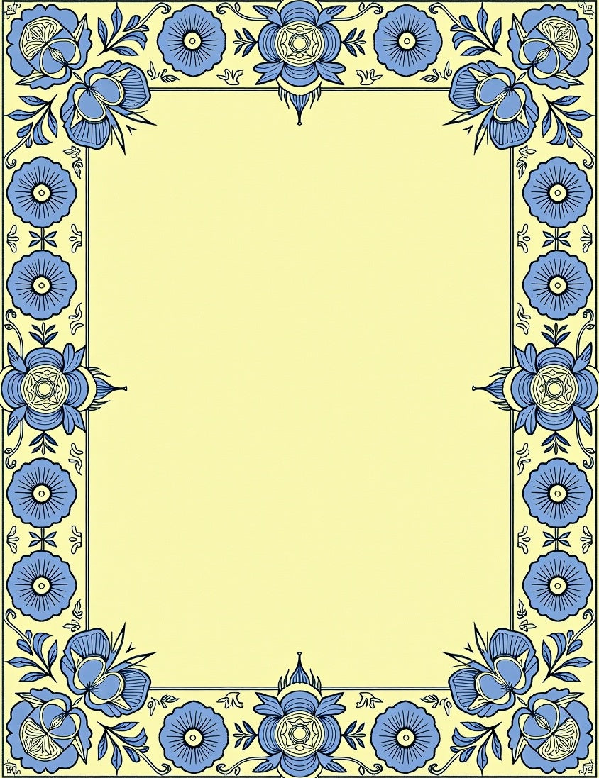 Pale Yellow Blue Floral Meadow Frame Rug