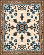 Classic Blue Brown Floral Medallion Rug