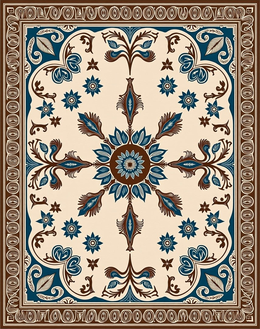 Classic Blue Brown Floral Medallion Rug