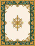 Ornate Teal Gold Damask Medallion Rug
