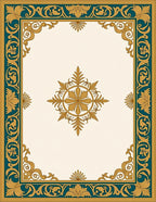 Ornate Teal Gold Damask Medallion Rug