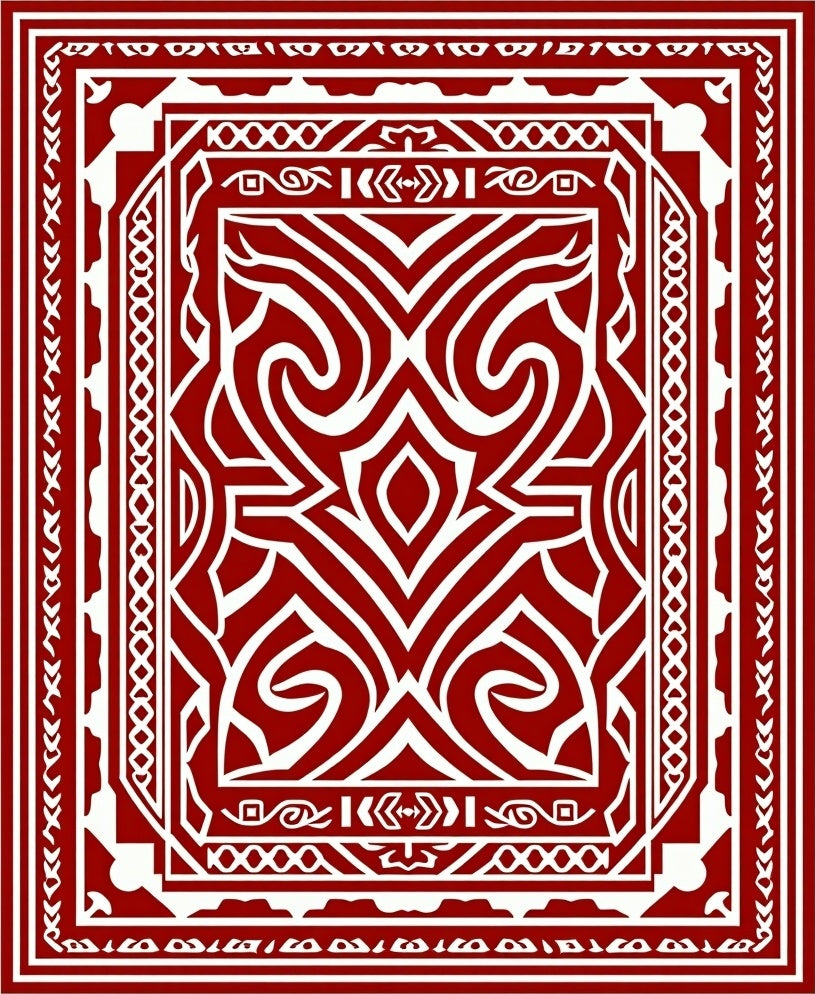 Rich Crimson Tribal Swirl Medallion Rug