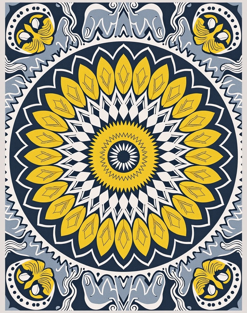 Golden Yellow Sunburst Mandala Rug