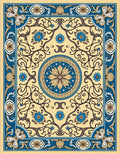 Cream Blue Floral Medallion Scrollwork Rug