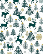 Winter Deer Forest Gold Medallion Rug