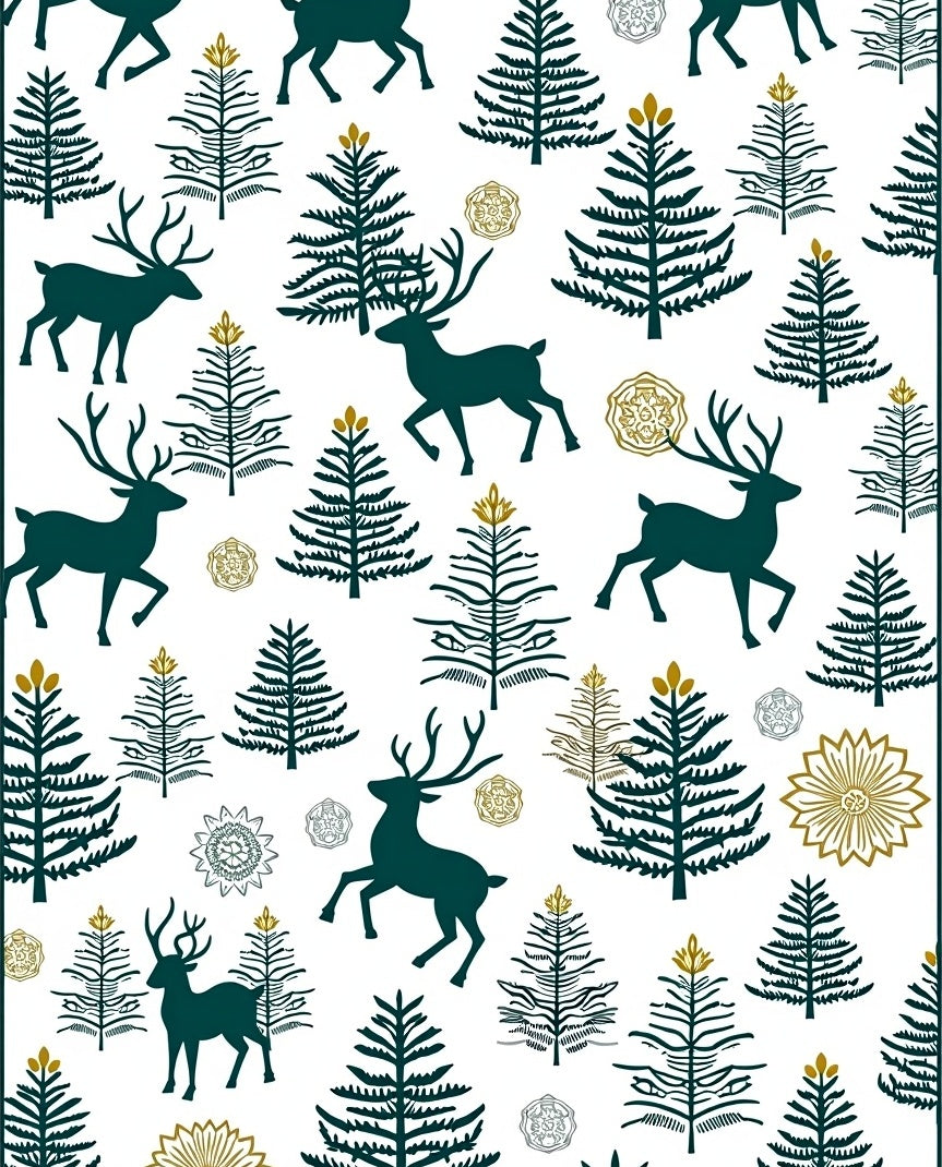Winter Deer Forest Gold Medallion Rug