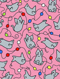 Pink Gray Cat Festive String Lights Rug