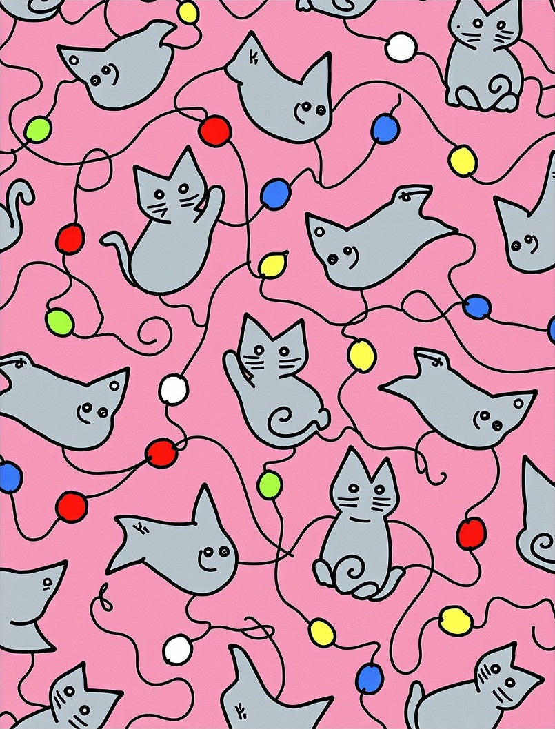Pink Gray Cat Festive String Lights Rug