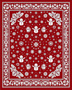 Festive Red Snowman Snowflake Scene Rug
