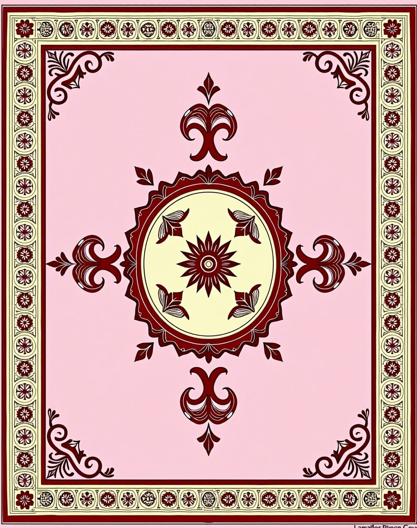 Pale Pink Crimson Medallion Symmetry Rug